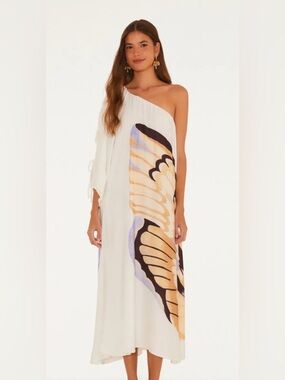 farm rio fruits queen scarf one-shoulder maxi dress Farm Rio Fruits Queen Printed Crepe De Chine Dress In Multi - 40% Off